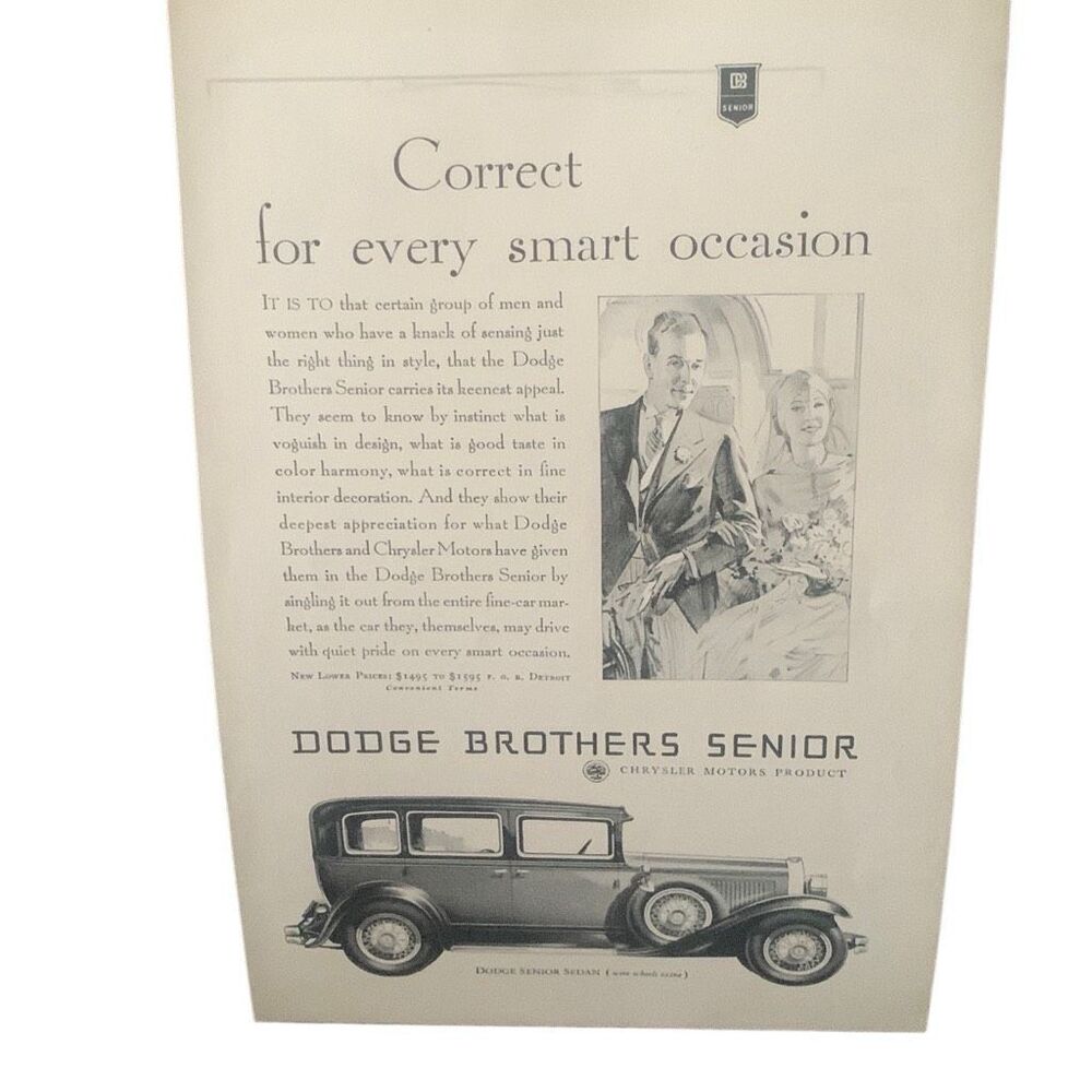 Vintage 1929 Dodge Brothers Senior Smart Occasion Ad Advertisement